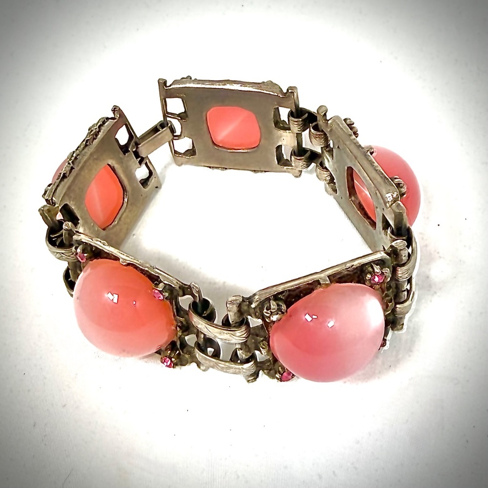 1950s Vintage Pink Thermoset Cabochon  Bracelet - Picture 6 of 6